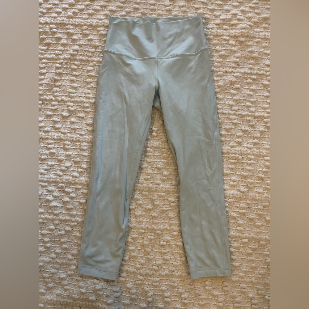 Lululemon Align High-Rise in a light blue or powder blue color.